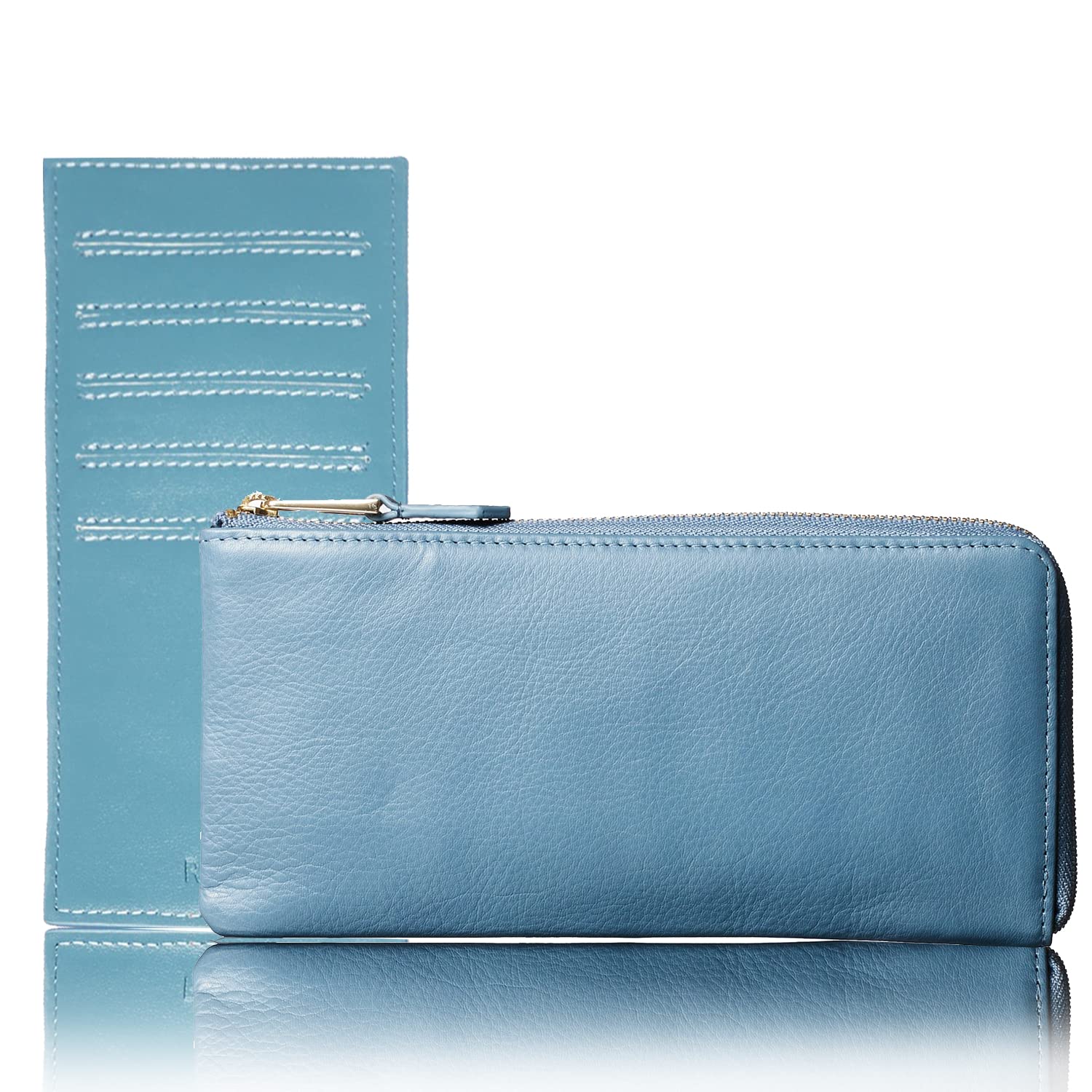 

Long Large Popular Italian Genuine Leather [RINRE] Wallet, Women s, Wallet, Capacity, Brand, L-shaped Zipper, Thin, Leather, (Nebbia Blue)