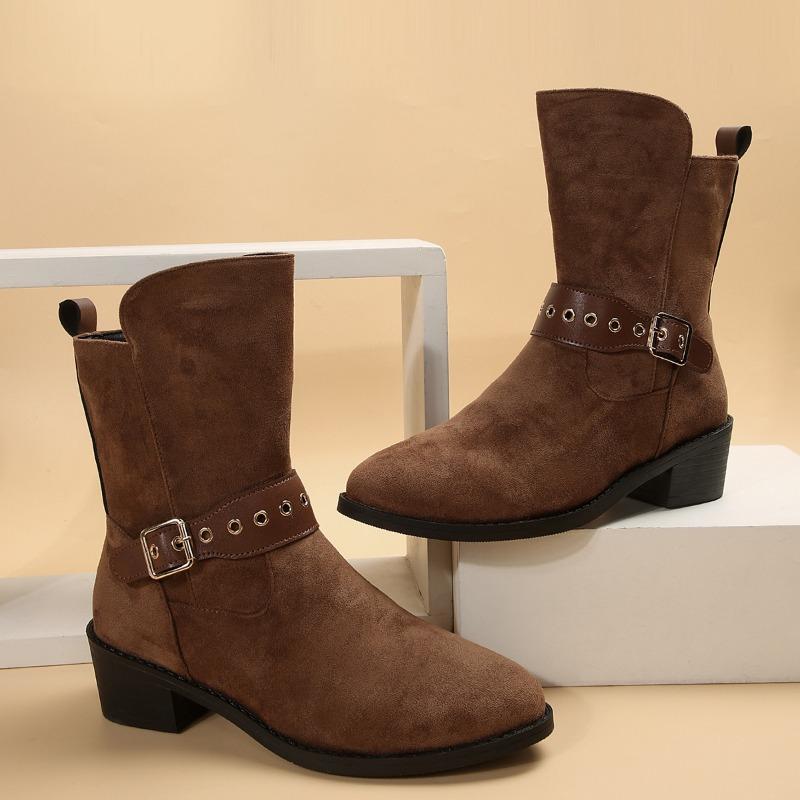 Women Ankle Boots Low Heels Round Casual Shoes Faux Suede Female Low Boots Chelsea Boots Platform Boot Plus Size 41 42 43