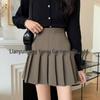 Women's Khaki Pleated A-Line Skirt - High Waist, Plus Size, School Style, Slim Fit, Autumn/Winter, Short Length.