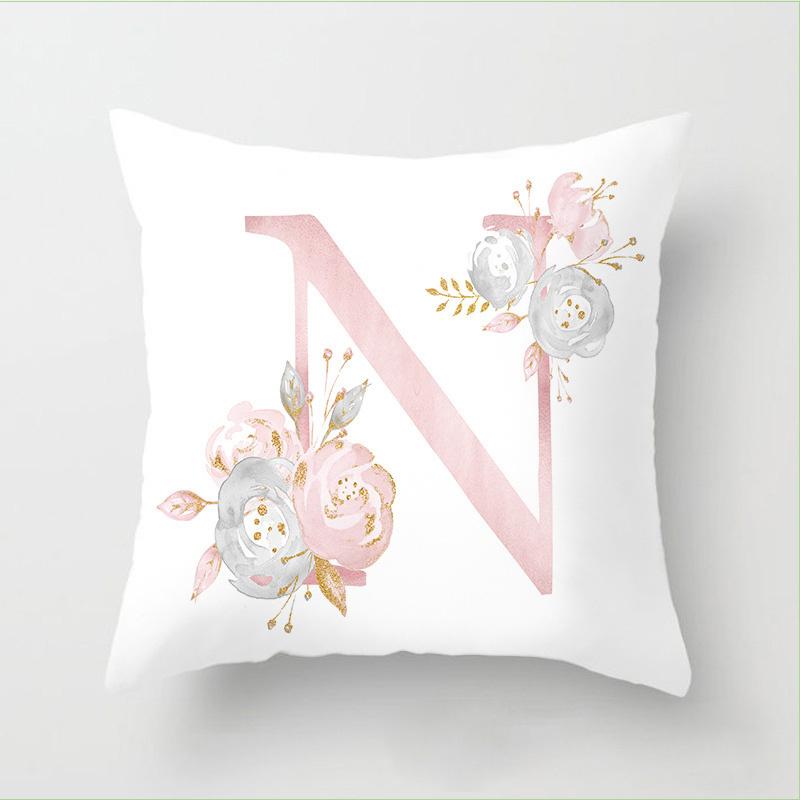 Letter Pink Floral Decoration Pillowcase Car Cushion Cover Pillowcase Sofa Cushion Decoration Living Room Home Decor Pillowcase