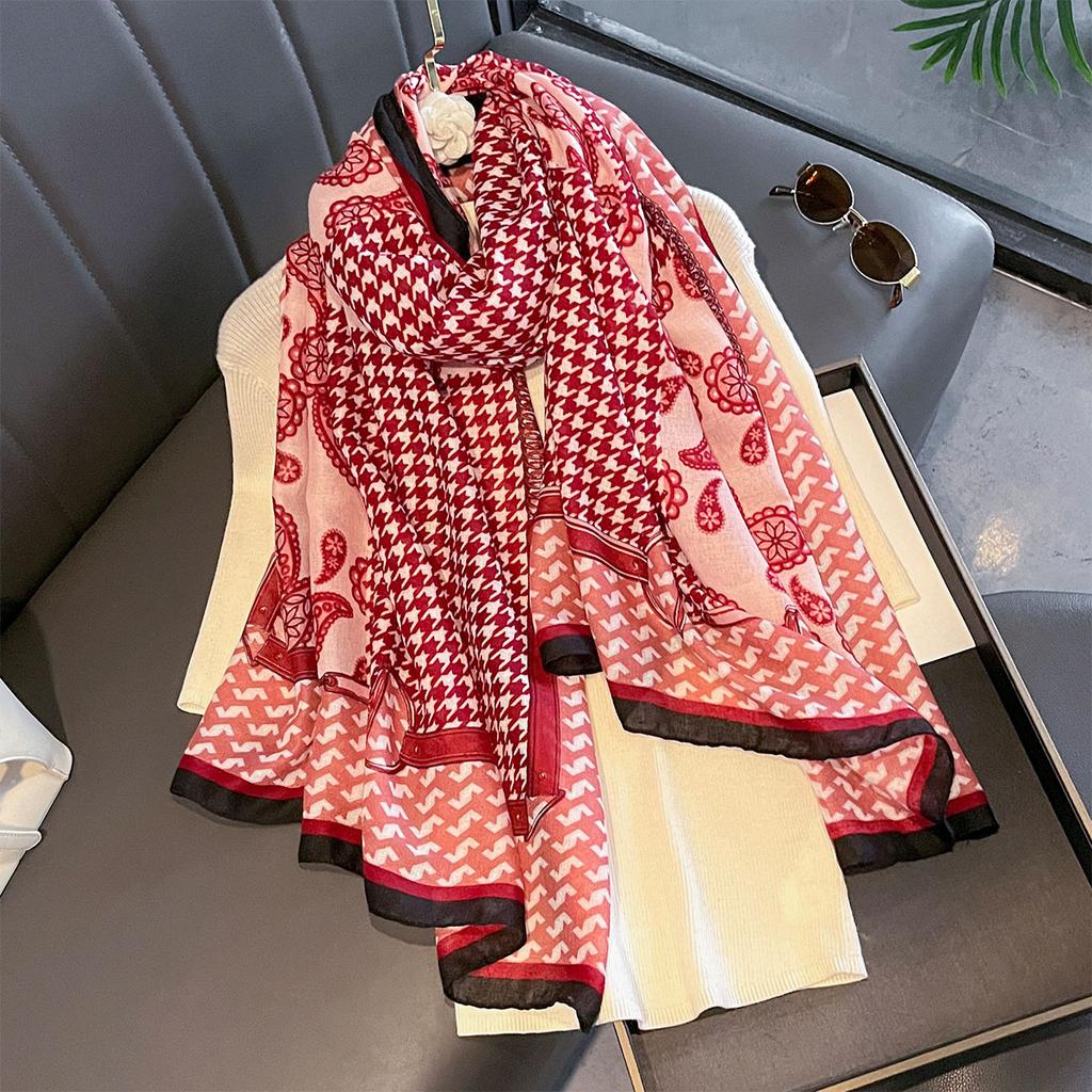 New Luxury Women Scarf Houndstooth Paisley Sun Protection Beach Towel Multi-functional Cotton Linen Long Towel Shawl Warp Hijab