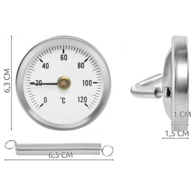 0-120℃ Stainless Steel Clamp-On Tube Thermometer On Tube Heating Spring 63Mm Metal Temperature Temp Gauge Spring Industrial Tool