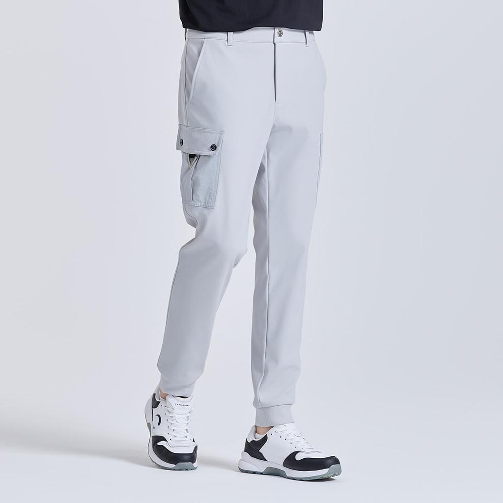 CHALLENGER Men'S Woven Pocket Tricot Bonded Cargo Jogger Pants Light Grey