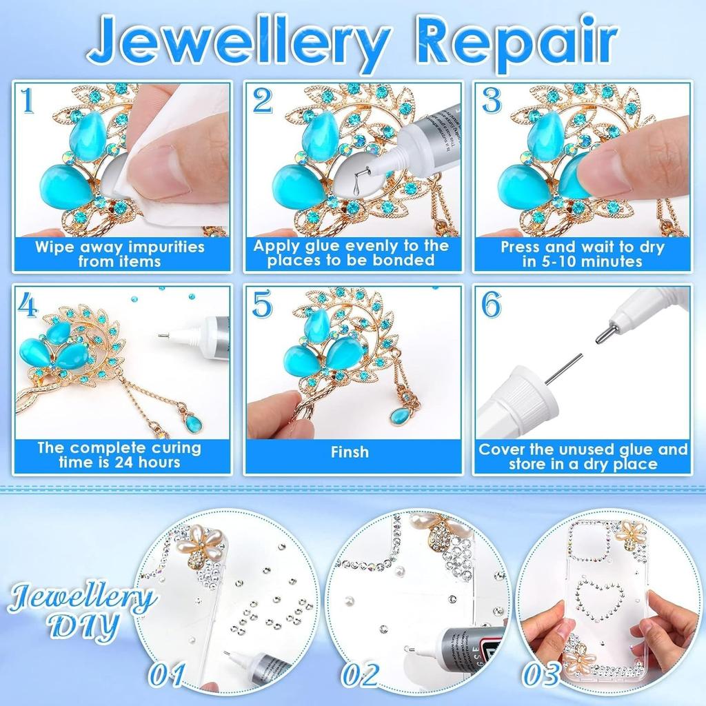 B7000 Jewelry Rhinestones Glue,Clear Super Glue Transparent Industrial Adhesive for Phone Repair Jewelery Making Crafts Gem Fabric Metal Nail Art