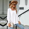 2023 Autumn/winter Women's Casual Square Collar Long Sleeve Dovetail Solid Color Loose T-shirt