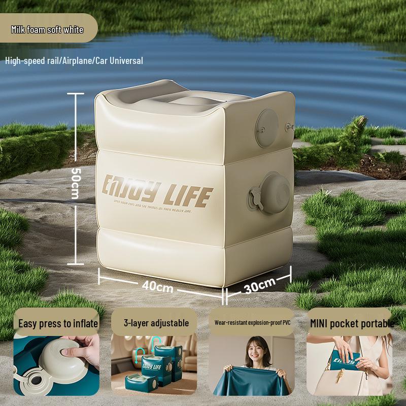 Portable Inflatable Footrest: Adjustable Height Travel Cushion for Airplanes and Trains
