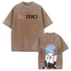 Cute Rem Re:ZERO Anime Printed T-shirt Harajuku Vintage Washed T Shirt Men Clothing Oversized Short Sleeve Cotton Tees Tops