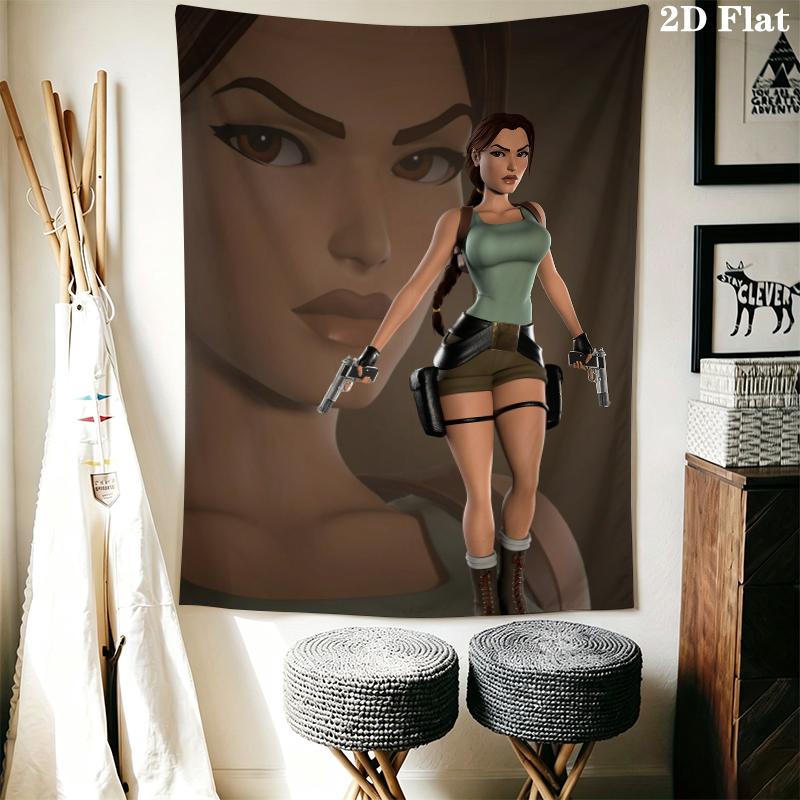 Tomb Raider Lara Wall Tapestry Aesthetic Wall Hanging Printed Fabric Blanket Decorative Tapestries for Bedroom Living Room Home Decor