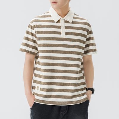 Striped Polo Short-sleeved Mens T-shirt Mens Lapel Thin Short T-top