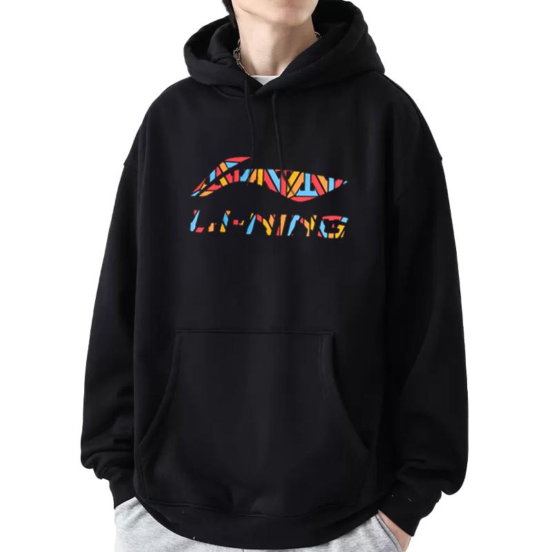 Li Ning Sports Fashion Collection Multicolor Letter Logo Loose Fit Fleece Lined Print Hooded Long Sleeved Sweatshirt YWDT337-1