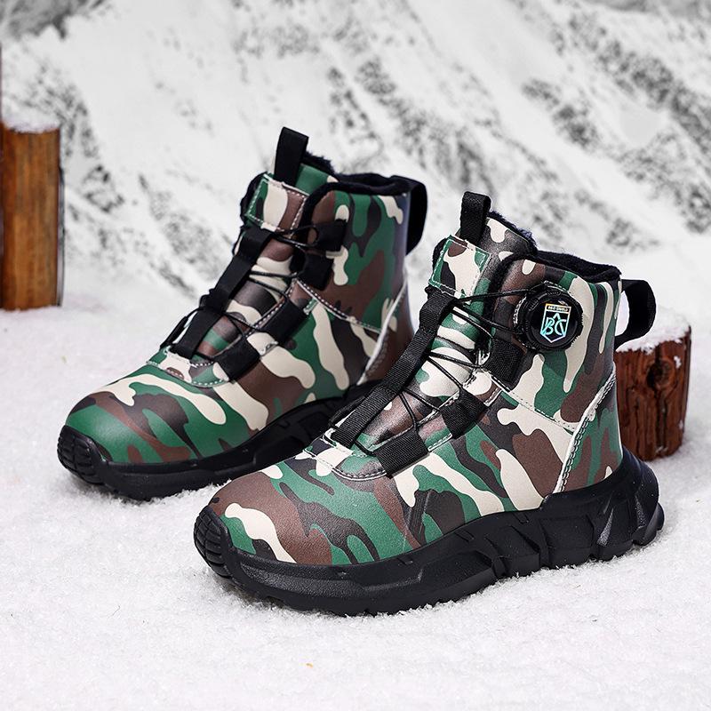 2025 Boys' Camouflage Cotton Winter Boots: Velvet-Lined, Waterproof, Anti-Slip, Warm Snow Shoes