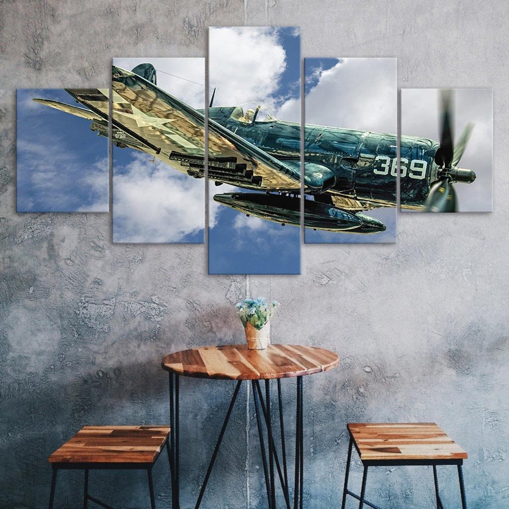 Vintage Jet Plane Aircraft Canvas 5 Piece Five Panel Wall Print Modern Art Poster Picture Home Decor Gift For Him For Her