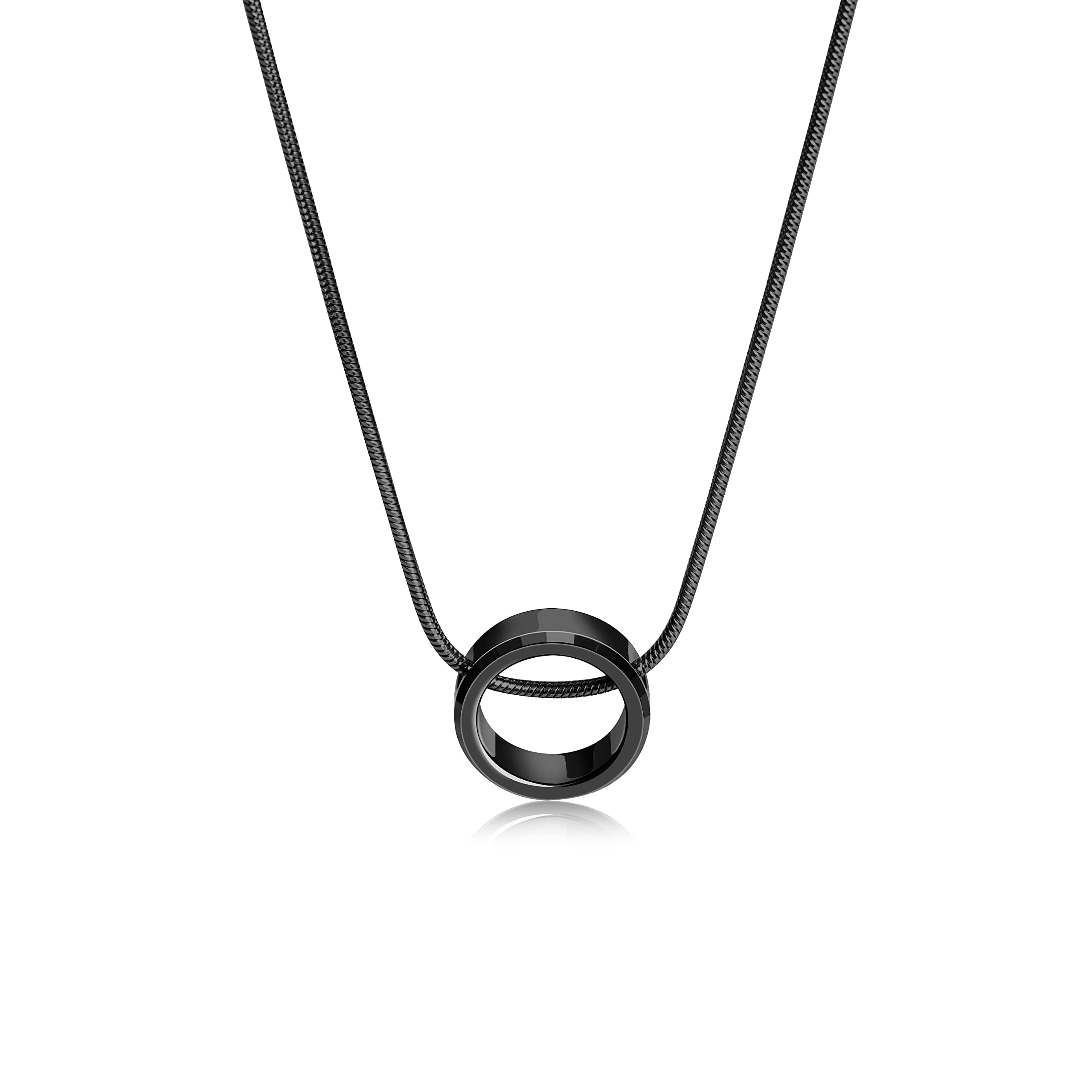 

Necklace Surgical Stainless Steel Small Ring Tungsten Pendant Necklace Unisex Black [Yooping] Men s