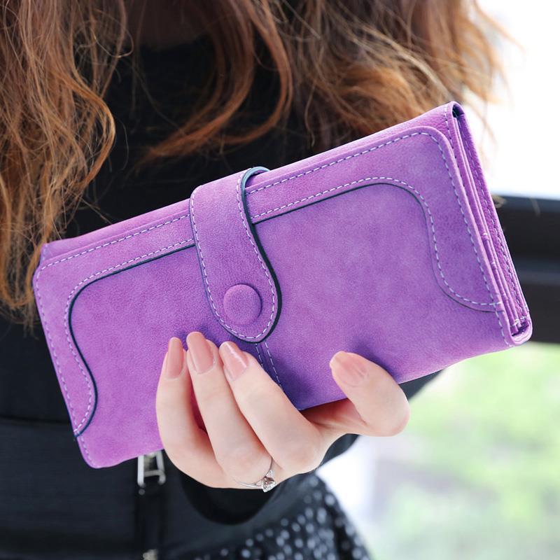 2025 new women's wallet frosted retro clutch bag soft leather multi-functional buckle long wallet