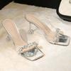 Rhinestone transparent belt sandals fashion silver crystal summer 2025 new high heels women's sandals wear thin heels