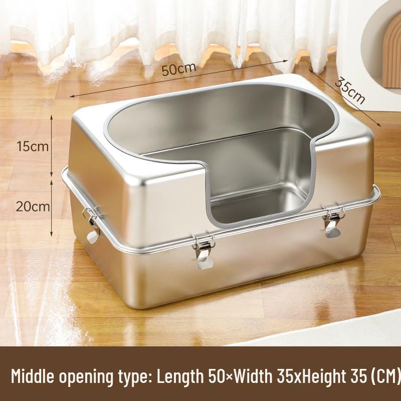Stainless Steel Anti-Splash Cat Litter Box - High and Thickened Design
