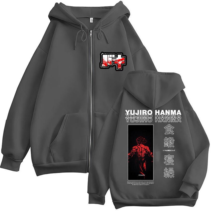 Japanese Anime Baki Hanma The Grappler Zip Up Hoodie Men Women Harajuku Fashion Vintage Sportwear Jackets Male