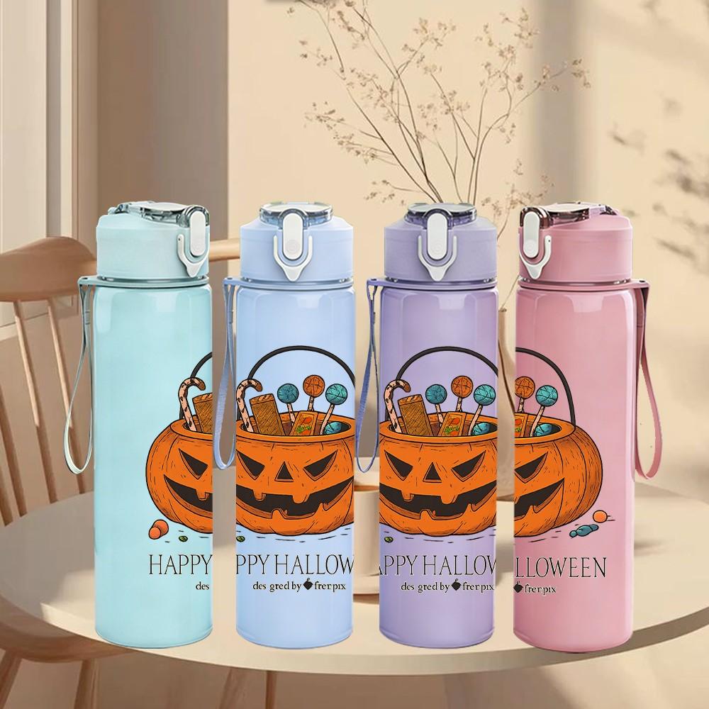 1PC Happy Halloween Pumpkin Bucket 750ml Color Plastic Sports Water Bottle Leakproof Flip Straw Lid Suitable for Sports Office Home Use