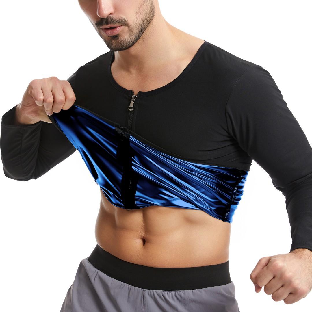 

Костюм для сауны для мужчин Толстовка с длинным рукавом Рубашка на молнии для тренировок Удержание тепла для похудения Корректирующее белье Майки Спортивная толстовка Тренер для талии Body Shaper S синий