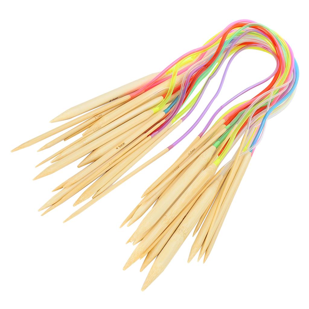 18Pcs Circular Needle DoublePoint Bamboo Color Flexible Tube Connection Knitting Tool Set