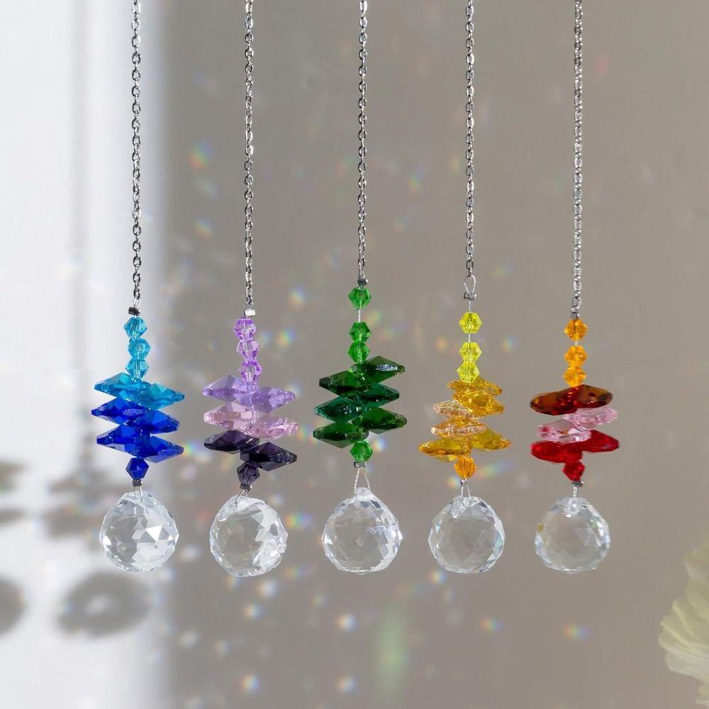 5Pcs Hanging Prism Pendant Rotating Sun Catcher Home Decor Crystal Wind Chime  Outdoor