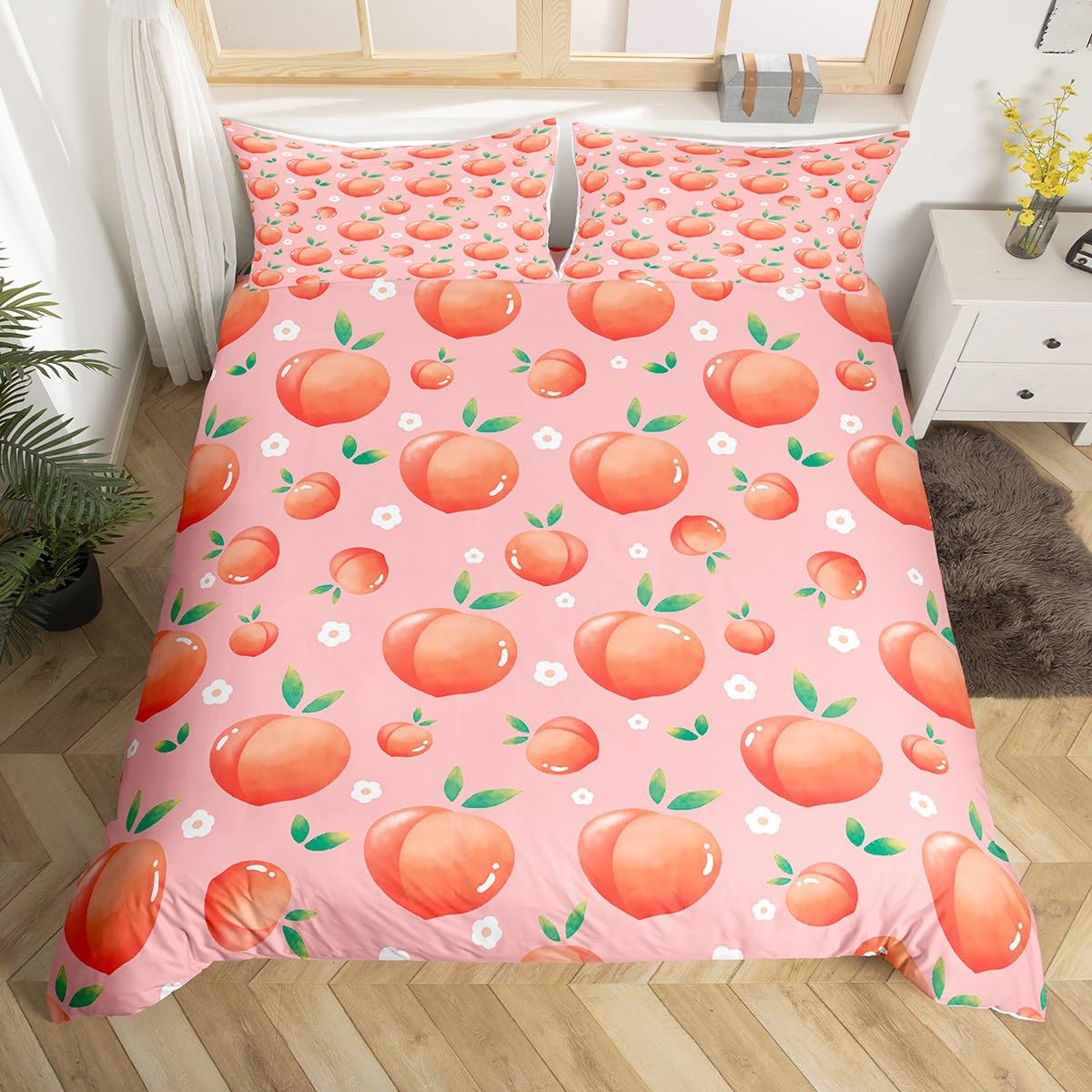 

Peaches Bedding Set Peach Duvet Cover Set For Kids Boys Girls Peaches Comforter Cover Sets Fruit Style Quilt Covers No Comforter EU Single(135x200cm)