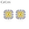 CZCITY Fancy Yellow Crystal Formica Cubic Zirconia 925 Sterling Silver Women's Stud Earrings for Party