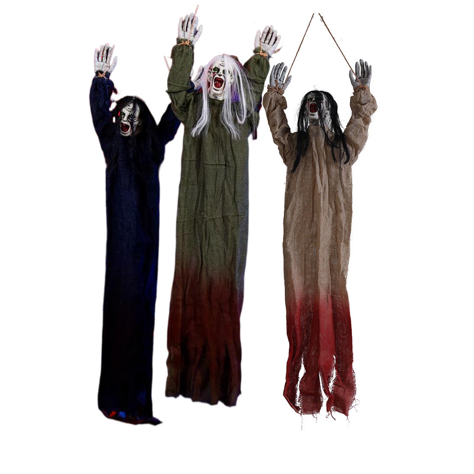 

3x AssortedColor Halloween Outdoor Decorations Set Of 3 Hanging Ghosts Skeletons Creepy Spooky