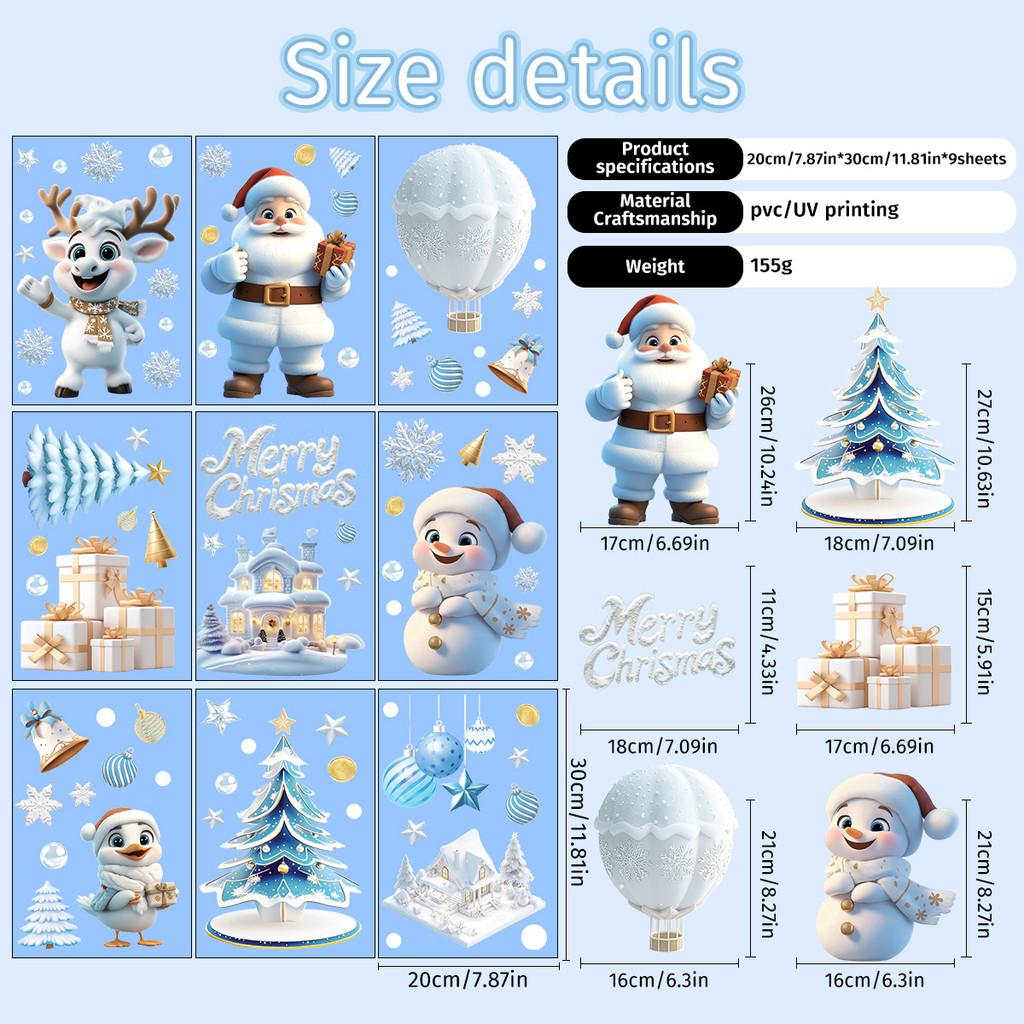 Christmas Snowman Tree Window Art Pvc Static Stickers Set Christmas Decorations