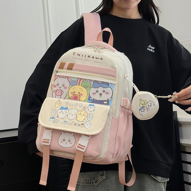 Large Capacity Chiikawa Nylon Backpack With Pendant Unisex Student Leisure Gifts