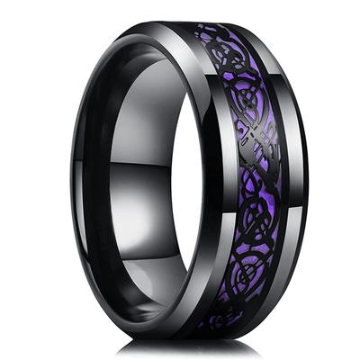 Fashion 8mm Men Stainless Steel Celtic Dragon Ring Inlay Purple Carbon Fiber Ring Men Wedding Band Jewelry Gift