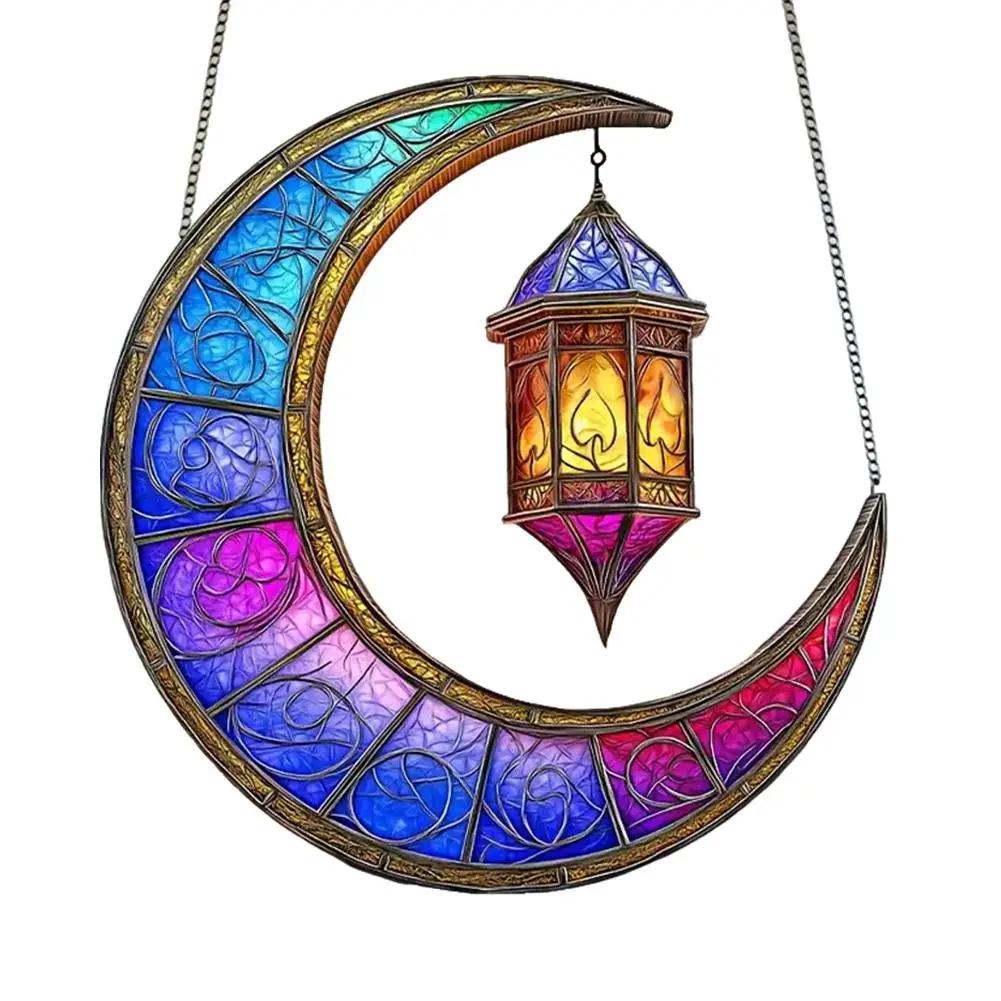 1PCS Retro Colored Disc Hanging Decoration 2D Acrylic Pendant Stained Window And Ornament Moon Hanging Sun Suncatcher W2R2