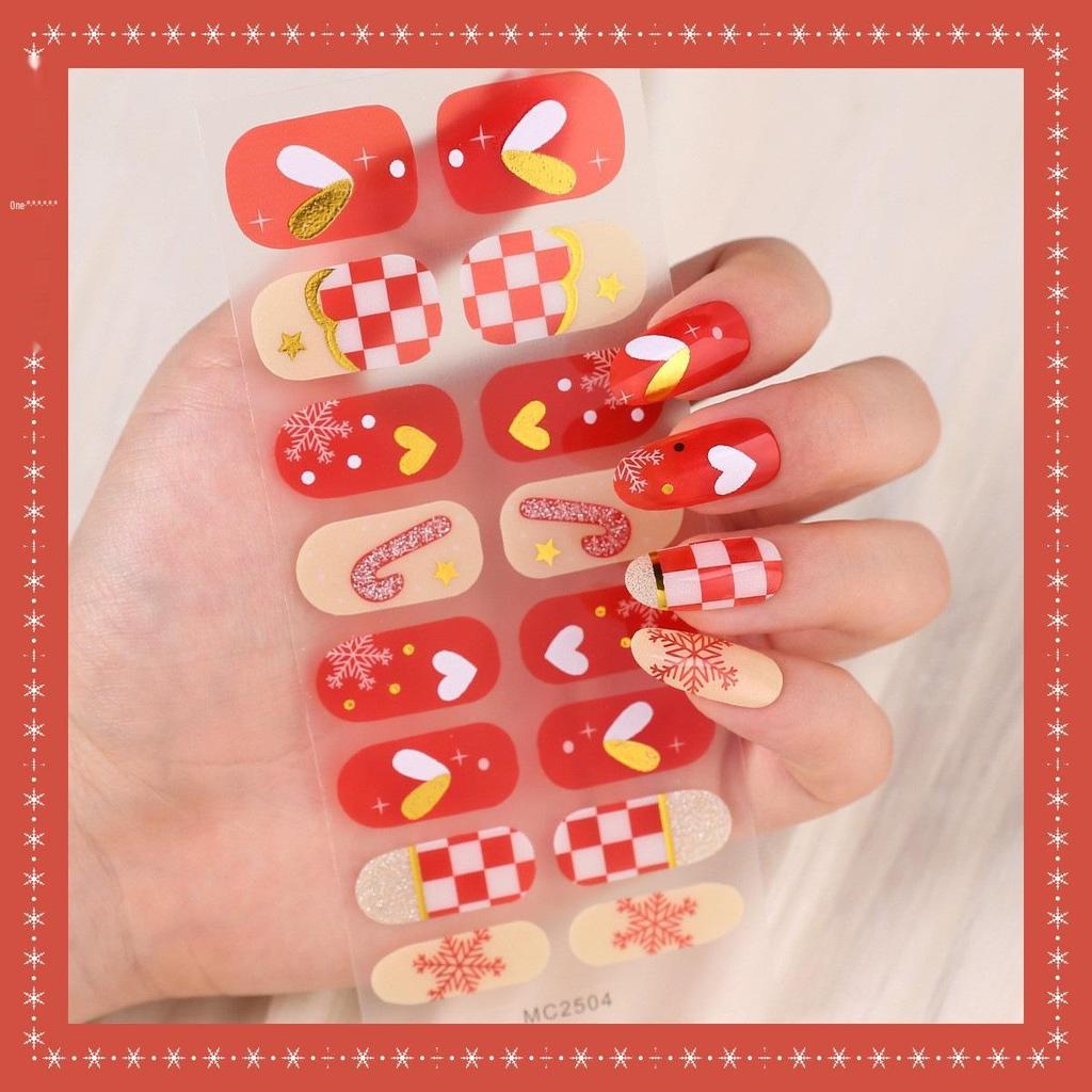 16-Finger French Christmas Gel Nail Stickers - No-Bake, European & American Fashion