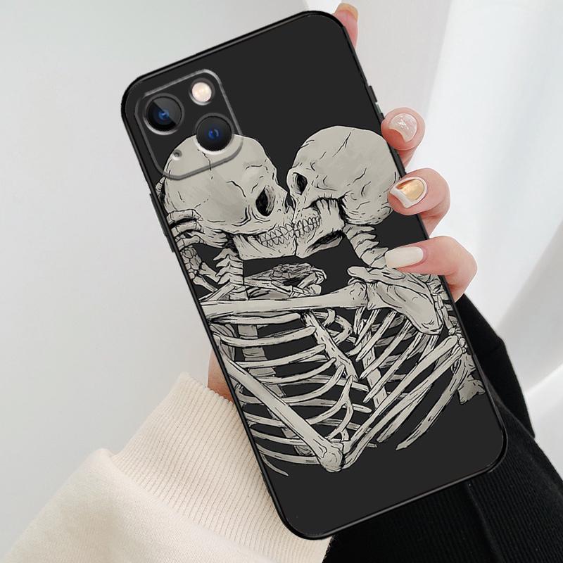 Skeleton Skull Kiss Phone Case For iPhone 17 Pro Max 14 13 12 11 15 16 Pro Max Mini 15 16 Plus 16e 17 Air Cover