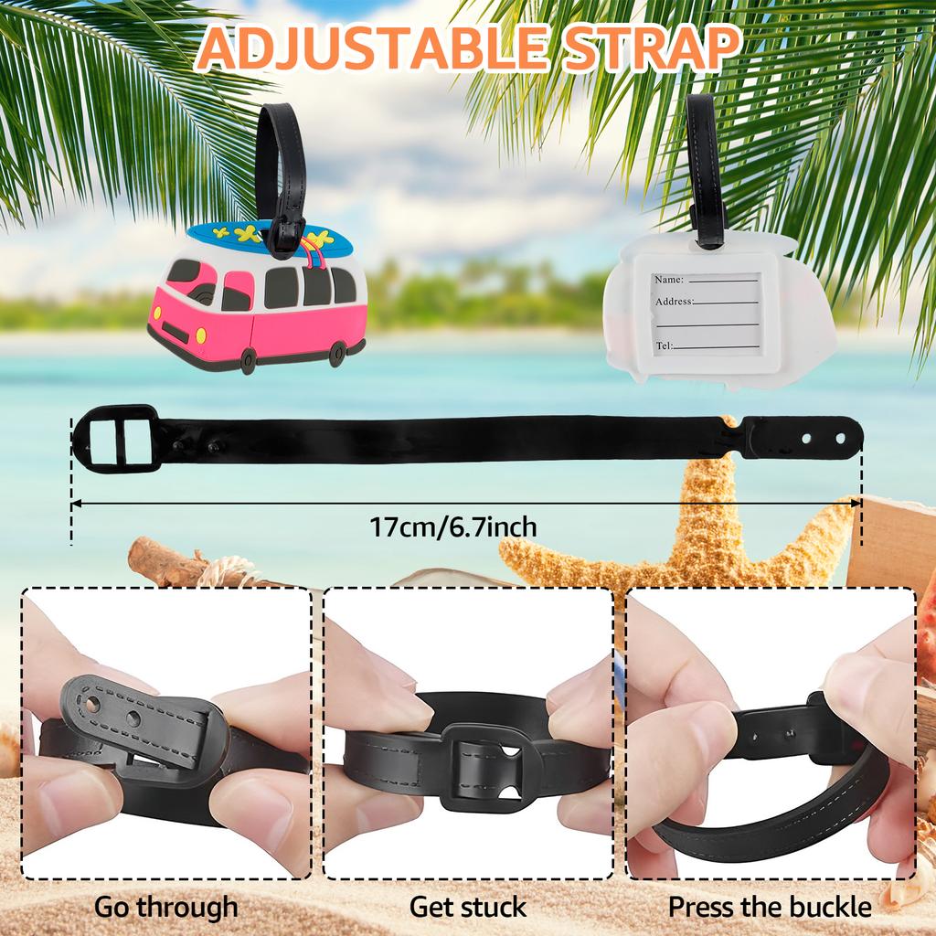 8Pcs Cartoon Luggage Tags Suitcase Identify Labels PVC Travel Baggage Tags with Adjustable Strap for Suitcases Travel Bag Decor