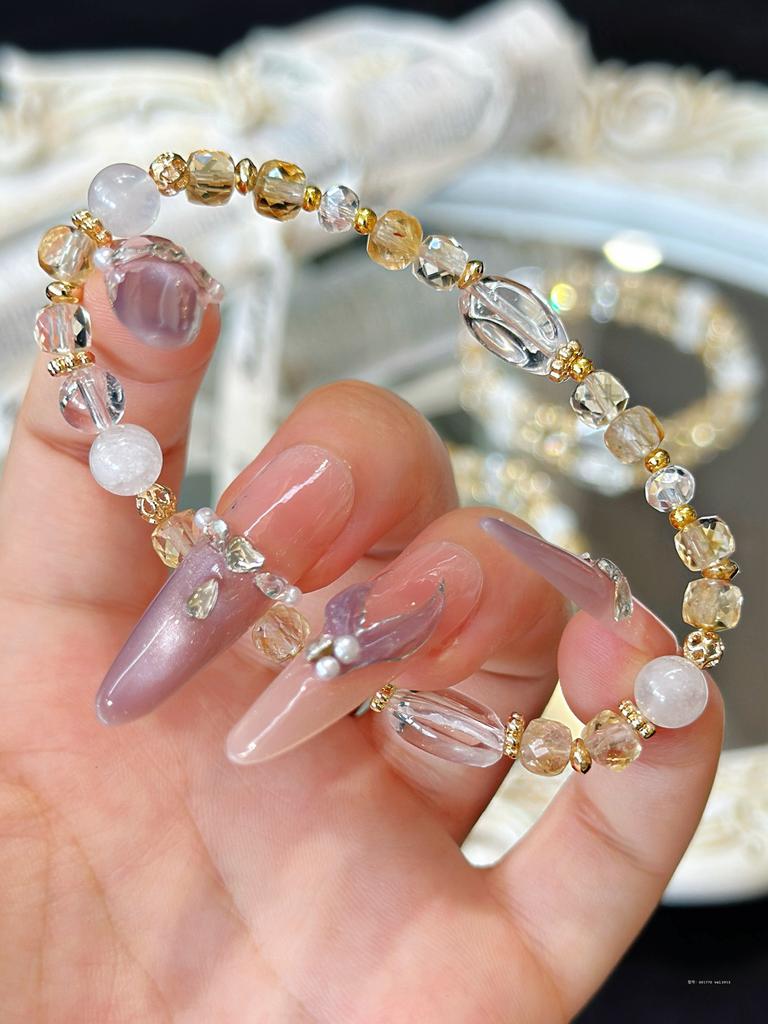 Jewelry Natural Citrine Cut Fortune Crystal Bracelet Bracelet White Crystal Round Beads