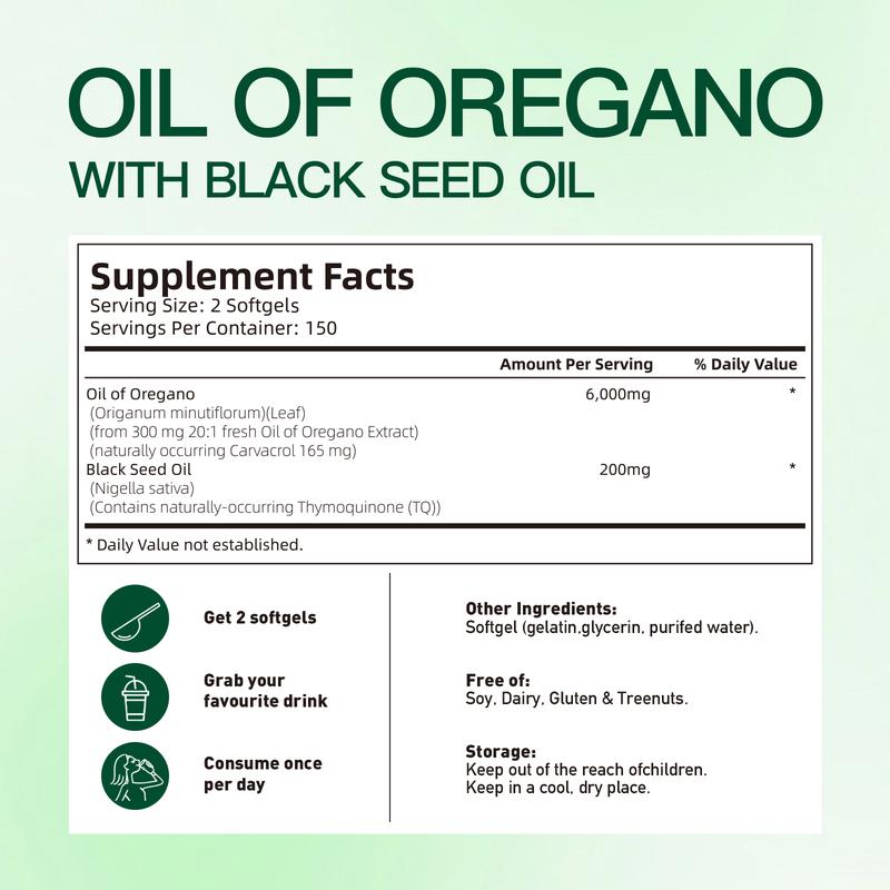 Oregano Oil 300 Capsules with Black Seed Oil | Natural Antioxidants for Fitness | Nutritional Support | Highly Effective Botanical Dietary Supplement
