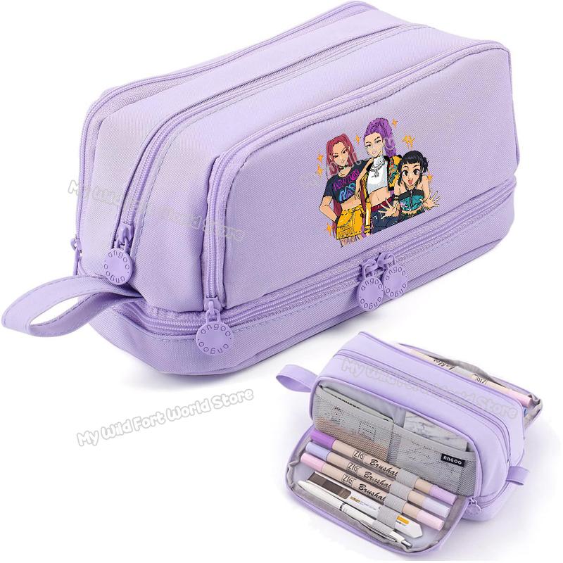 High Quality Kpop Demon Hunters High-capacity Pencilcase Rumi Mira Zoey Girl Stationery Pouch Cartoon Student Pencil Bag School Supplies