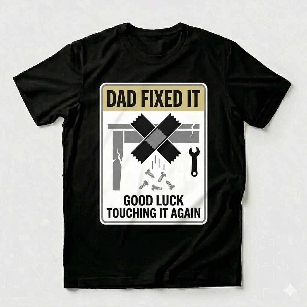 Dad Fixed It Funny Duct Tape Repair Dad Humor Graphic Unisex T-shirt L