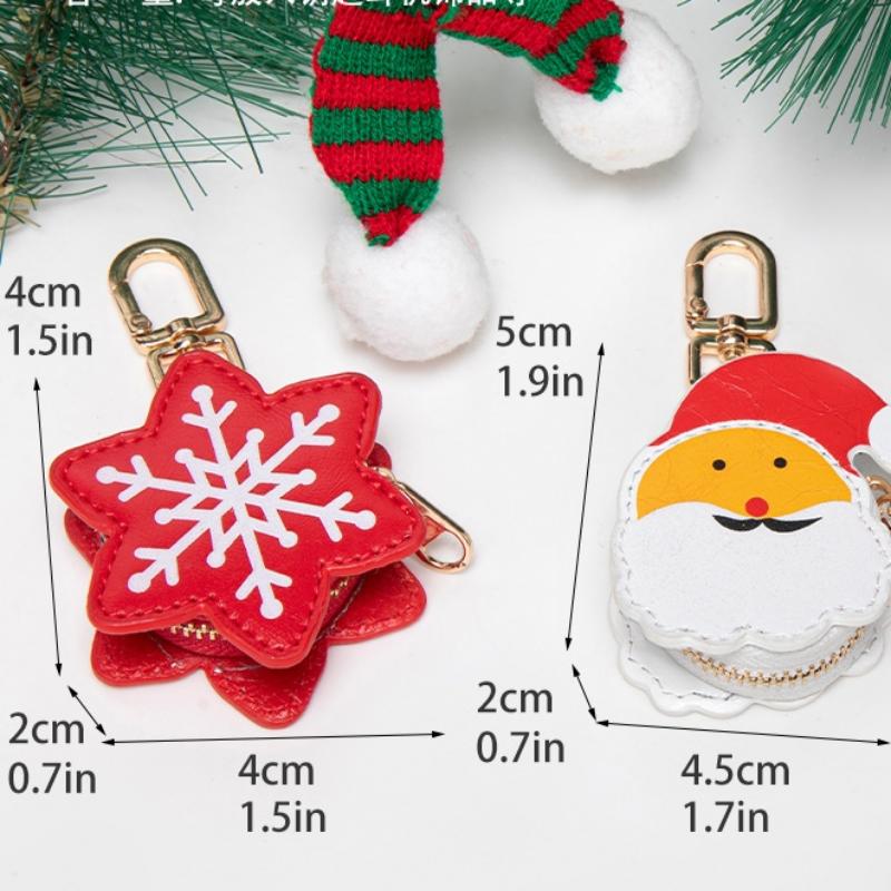 Christmas Theme Coin Purse Pendant Keychain Snowflake Charm Pendant Keyring Jewelry For Girl Women Gift Bag Decoration