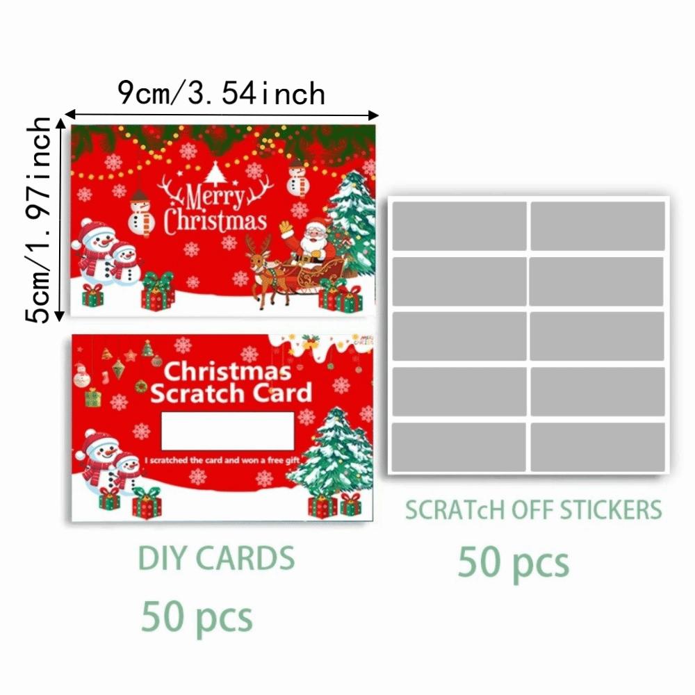50Pcs/Set DIY Christmas Scratch Off Cards Cartoon Self-Scratchable Surprise Raffle Cards Creative Write‑In Party Gift Vouchers