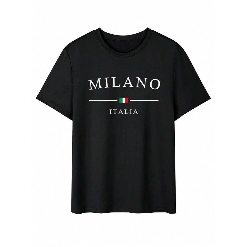 Men's Casual Slim Fit Letter Print Short Sleeve T-Shirt, PLUS SIZE