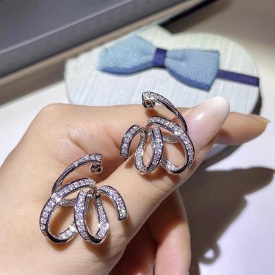 Huitan Fashion Ribbon Shaped Earrings Female Trendy Luxury  Color Brilliant Zirconia Jewelry for Engagement Ceremony Party
