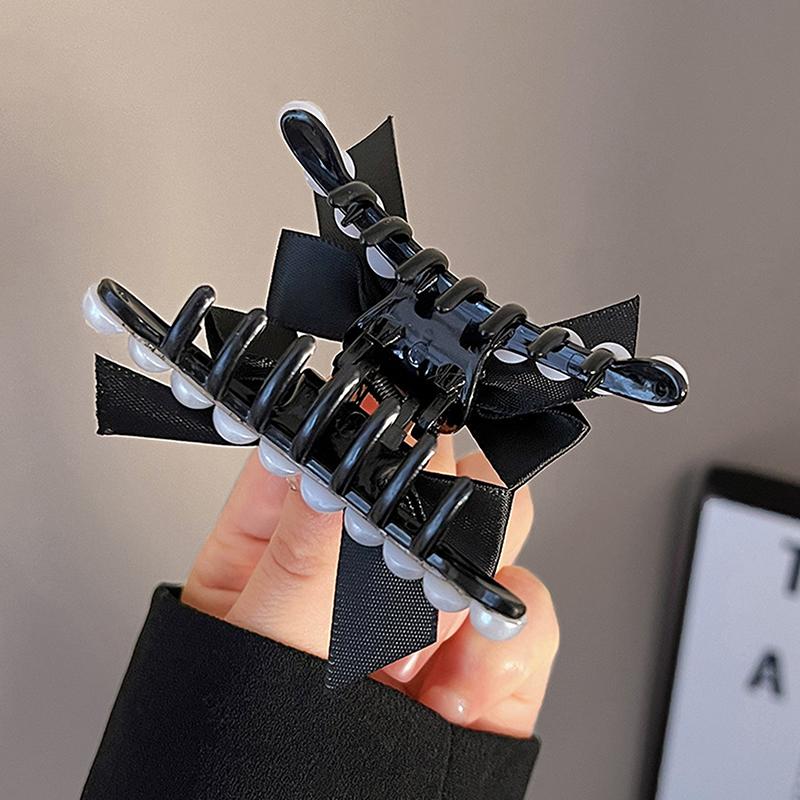 1Pcs Bow Pearl Small Hair Claw Clips Girls Black Ponytail Holder Barrettes Hair Accessories