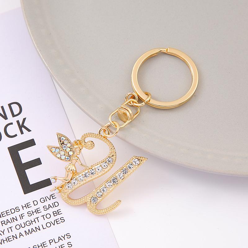 1Pc Alloy Rhinestone-Inlaid 26 English Letter Keychain Pendant For Women'S Fashion Car Bag Decoration Keychain Jewelry