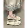 Ballet word with bow single shoes women's spring and autumn soft-soled flat-soled grandma beanie ladyshoes