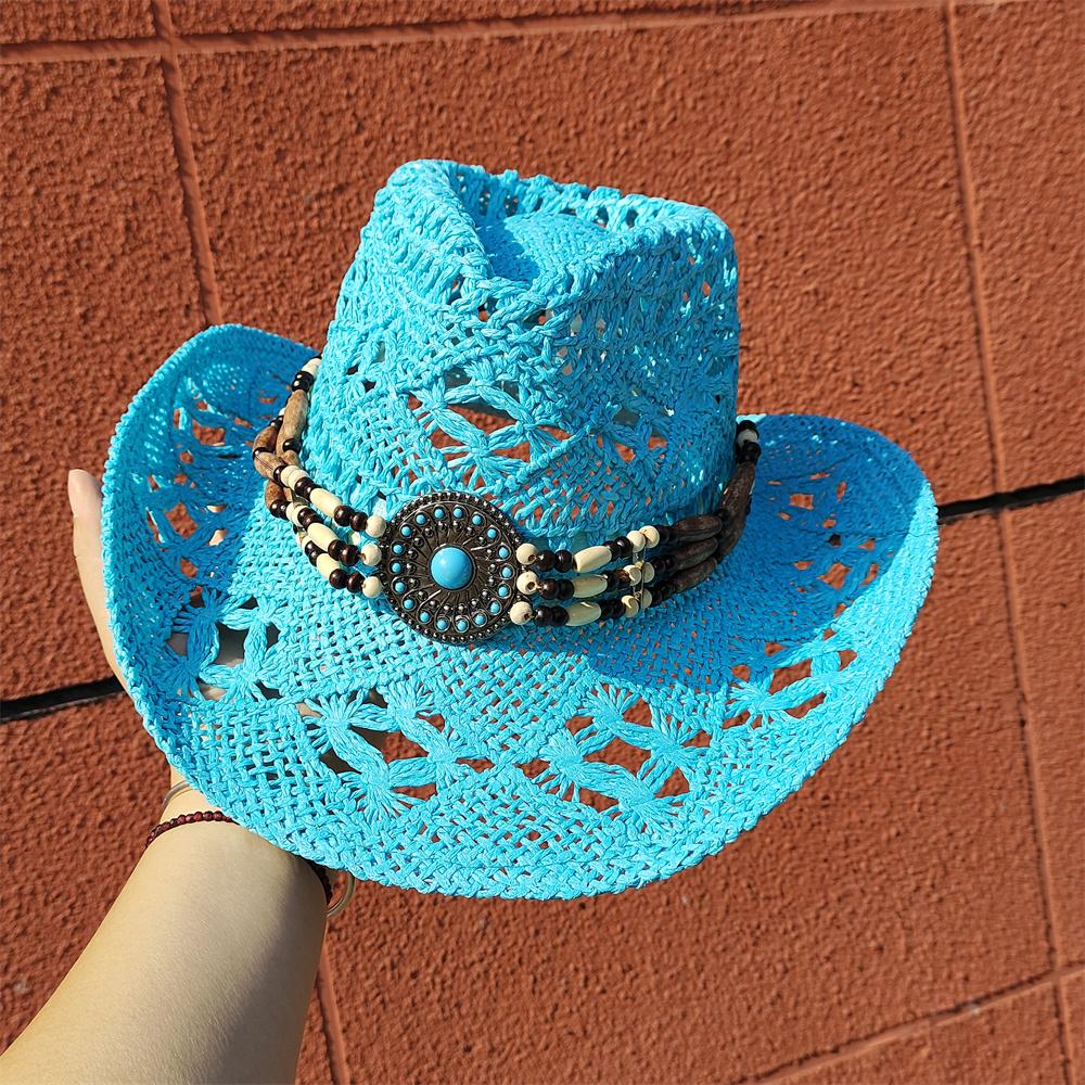 

Western Cowboy Straw Hat for Men and Women Hollowing Out Summer Sun Beach Hat Protection Outdoor Fishing Climbing Retro Cap 56-58CM