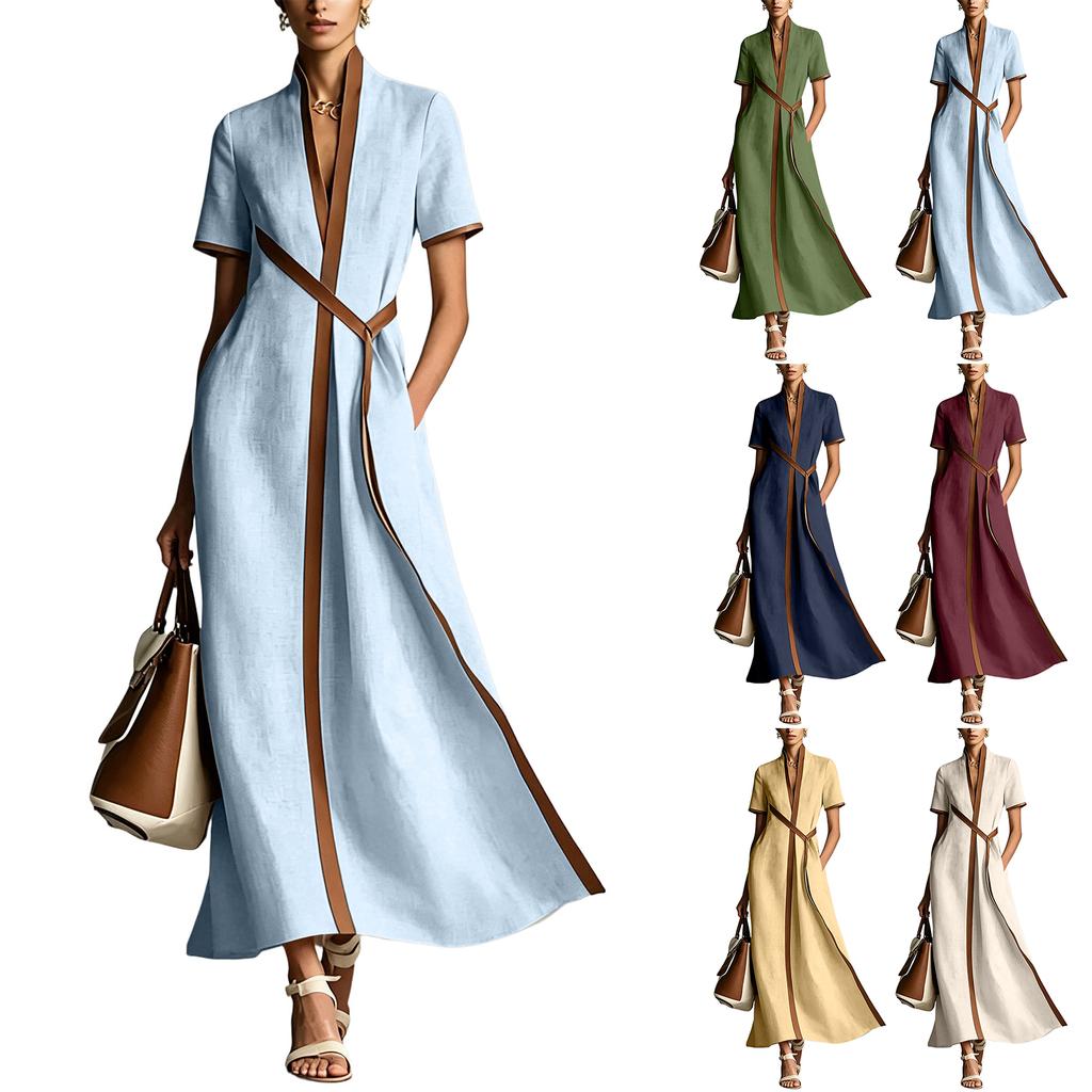 Ladies' Casual And Elegant Temperament Color Blocked Long Dress