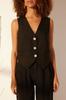 Women's Fashion Black 100% Linen Fitted Vest