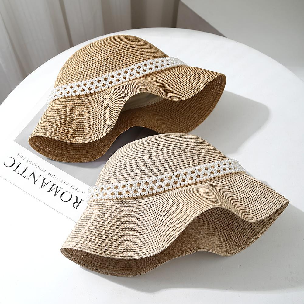 

Travel vacation seaside beach hat women s summer sun hat fashion sunscreen hat pearl straw hat shows a small and versatile face Adult average size хакі